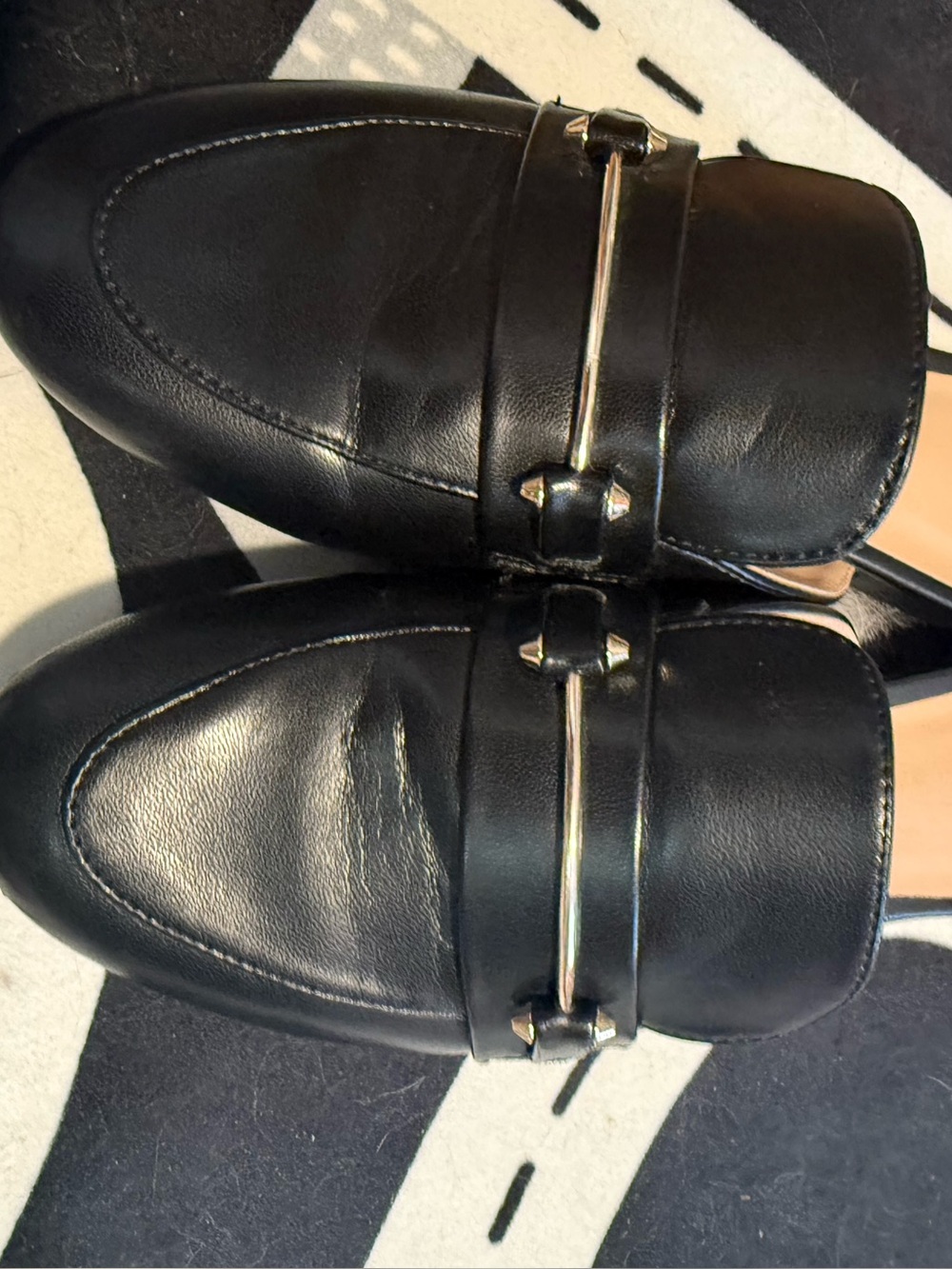 Black man made leather  Slip-On Mules with Gold Bar Accent